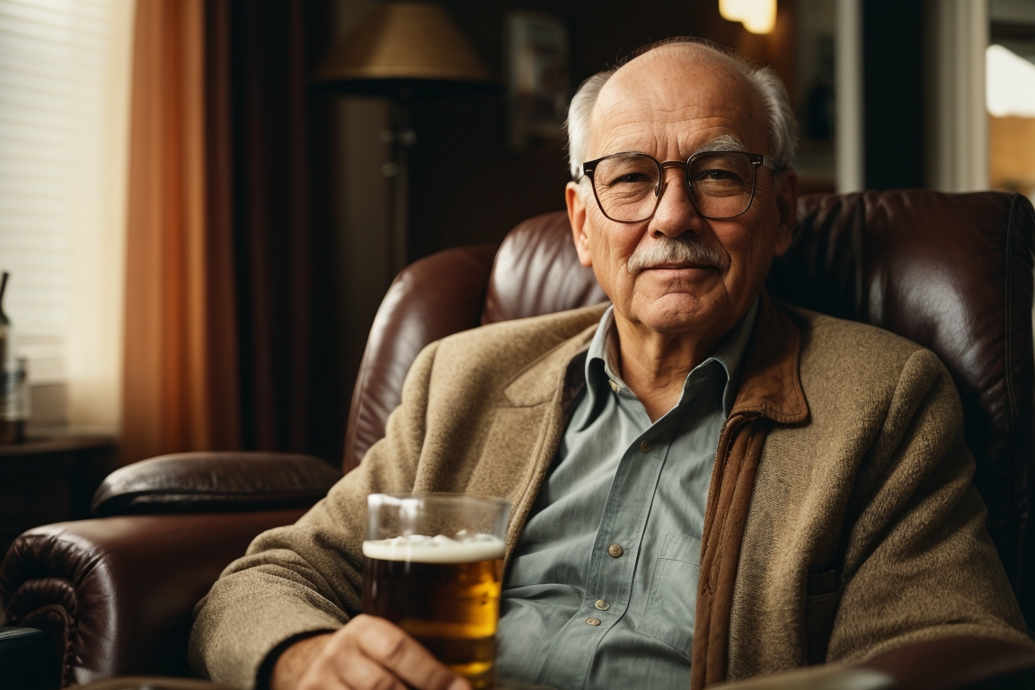 Older gentleman with a beer.